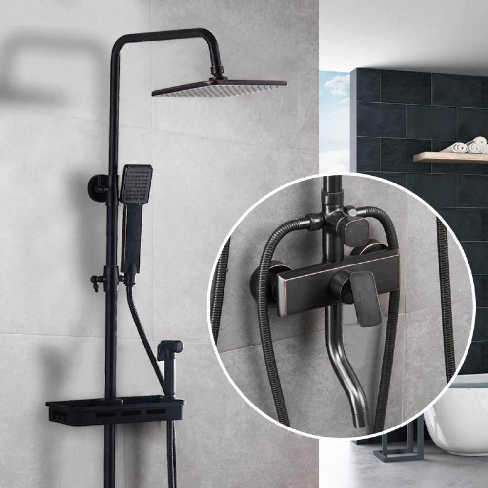 Set Rubinetto Doccia da Bagno in Bronzo Nero da 8 Pollici, soffione ABS + doccetta + portaoggetti per Doccia + Rubinetto Bidet Caldo Freddo-B