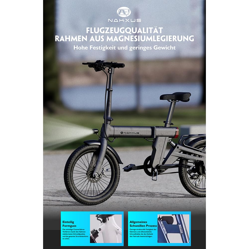 20F220 E-Bike, Elektrofahrrad 20'' Drehmomentsensor, Magnesiumlegierung Ultraleichtes E-Bike mit 36V 12.8Ah Lithium Akku für große Reichweite bis zu 100KM, EU-konformes Klapprad mit App