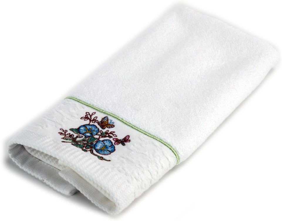Embroidered Fingertip Towel, Blue Flower, Butterfly Meadow