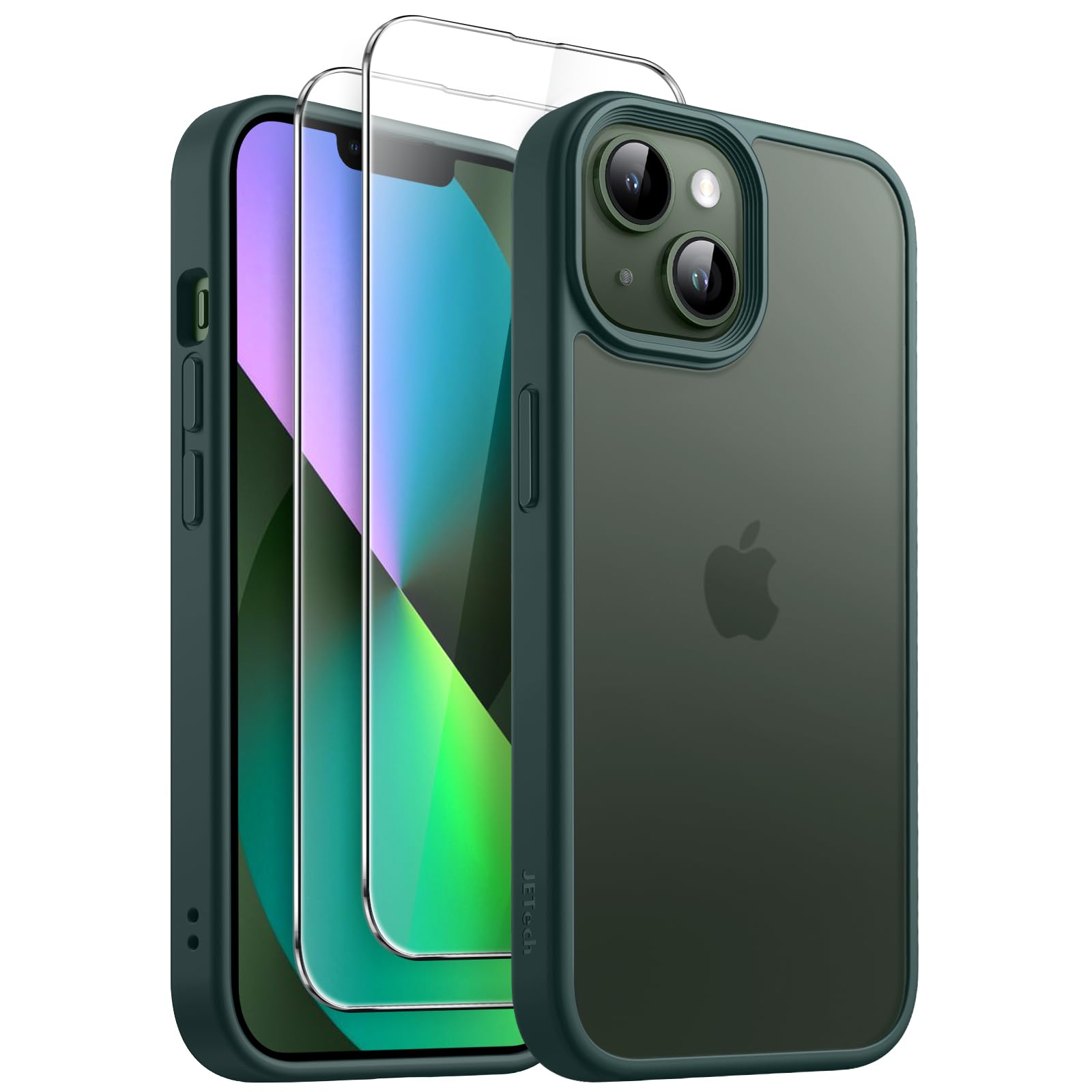 JETech 3 in 1 Cover Opaca per iPhone 15 6,1 Pollici con Pacco da 2 Vetro Temperato Pellicola Protettiva, Traslucida Glassato Antiurto Cellulare Custodia (Blu