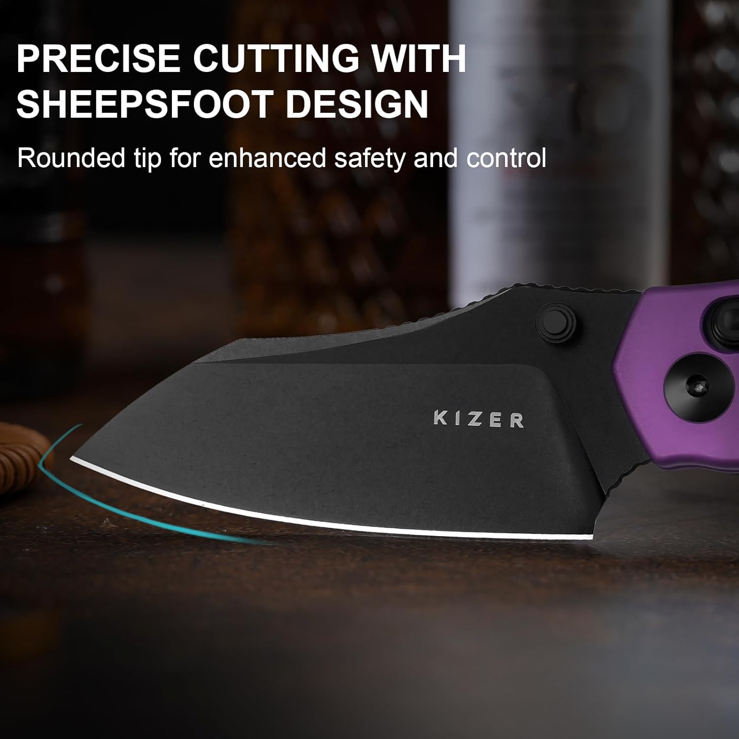 Kizer Mini Bulldog Pocket Knife, 2.5” Nitro V Sheepsfoot Blade Folding Knife, Aluminum Handle Clutch Lock Small EDC Knife for Men Women Gift, Fishing Hiking Camping Hunting Knives V3672SA1