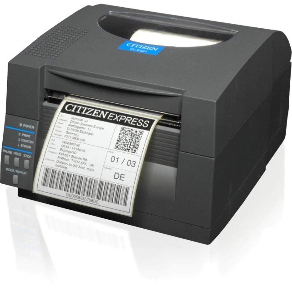 Citizen CL-S521 – Etikettendrucker (Thermodirekt, 203 DPI, 150 mm/Sek, Ethernet, Parallel, Seriell (RS-232), verkabelt, USB 1.1, serienmäßig) grau