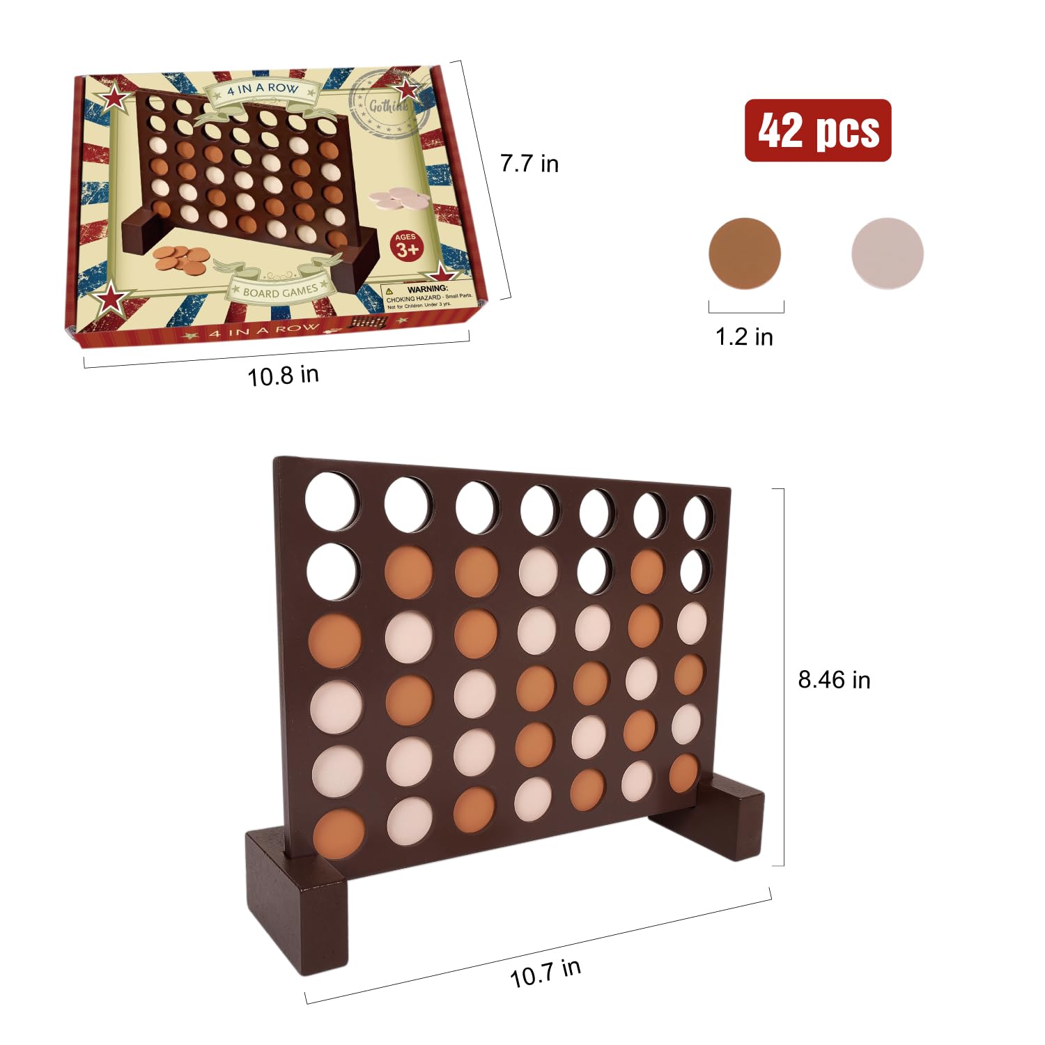 Wooden 4 in a Row Game, Classic Strategy Game for Kids and Adults, Connect The 4 Discs of Same Colour in a Row Perfect for Family Picnics, Camping, Great Travel Game and Gift for All Ages - Image 2