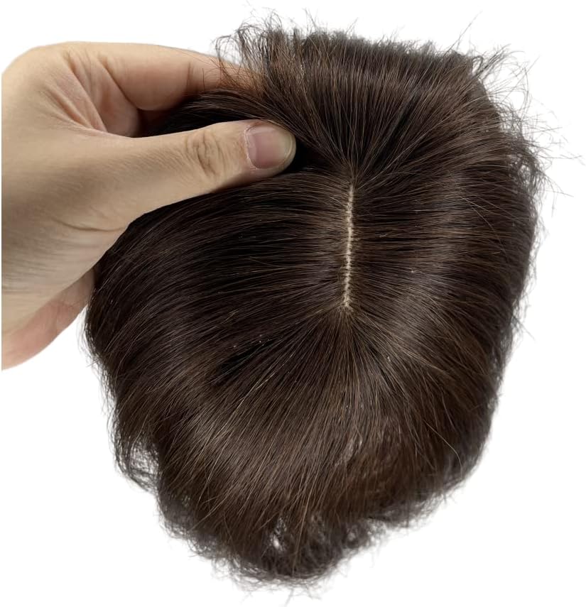 Anemone 100% Human Hair Toppers Clip in Hairpieces with 3D Air Bangs for Women Straight Toupee Middle Part Wiglets for Mild Hair-Loss (Dark Brown)