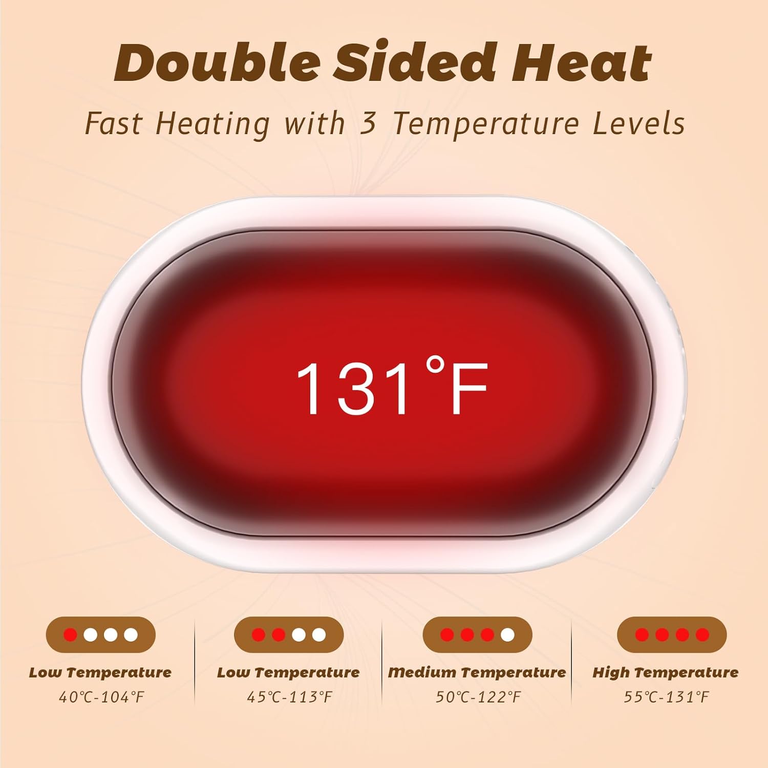 ELOTAME hand warmer showing different heat levels