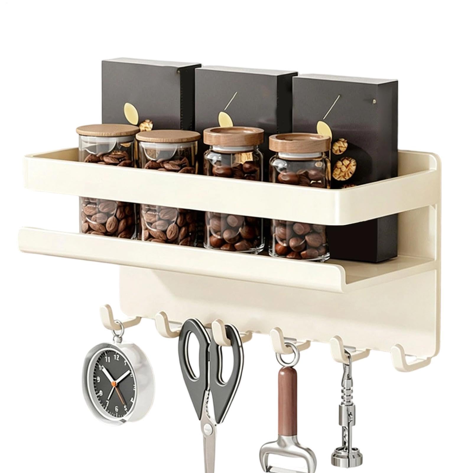 Estante Magnético para Estante de Pared Magnético sin Taladro con 6 Ganchos | Organizadores de Cocina y Almacenaje para Despensa Garaje Lavadero Dormitorio Oficina Taquilla Camper Puerta Armario E