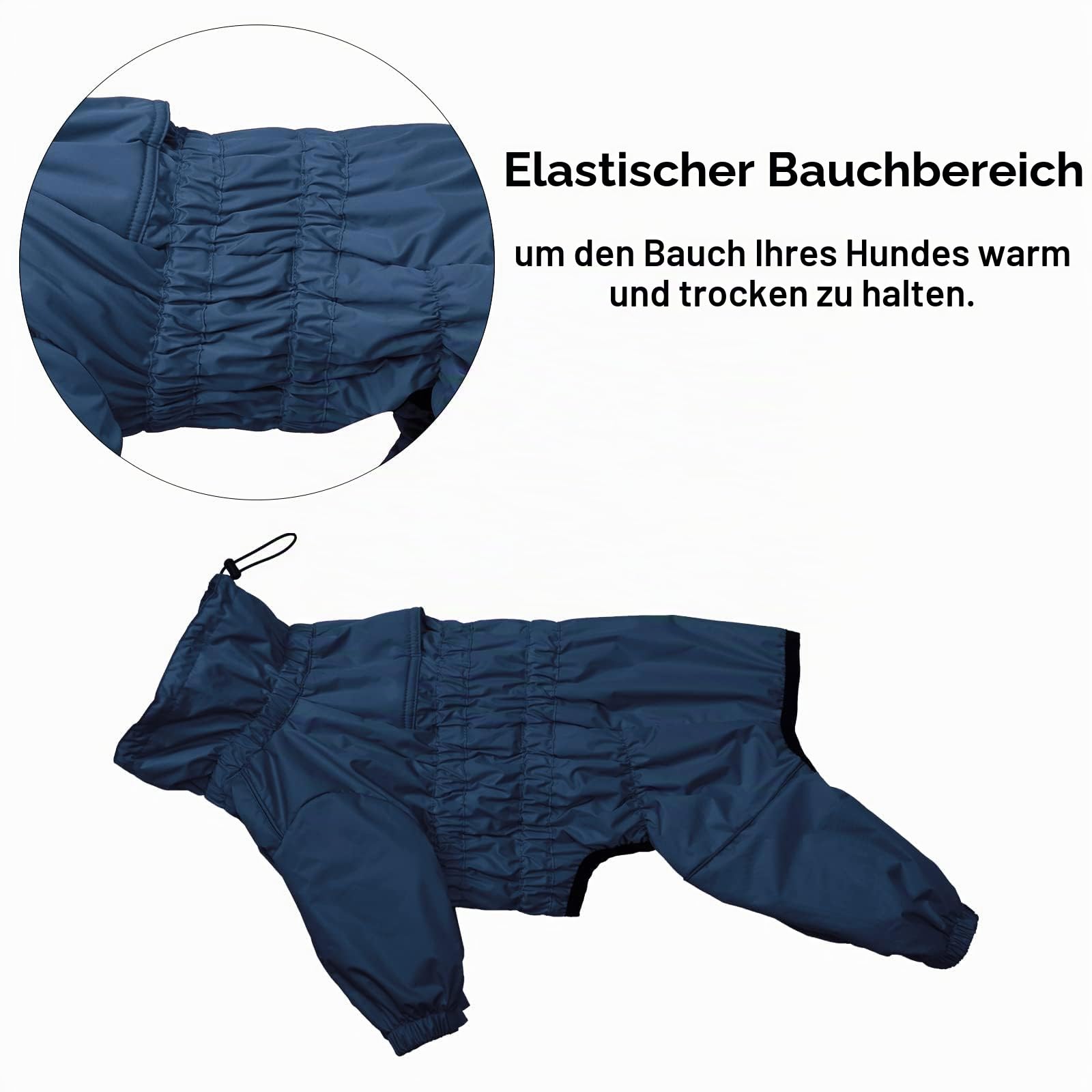 Hunde Wintermantel 1/2 Hosenanzug mit Beinen, Wasserdicht Regendicht Hund Jumpsuit mit Fleece Futter, Winddicht, reflektierend, für Kleine und mittelgroße Hunde-Navy Blau-XXXL