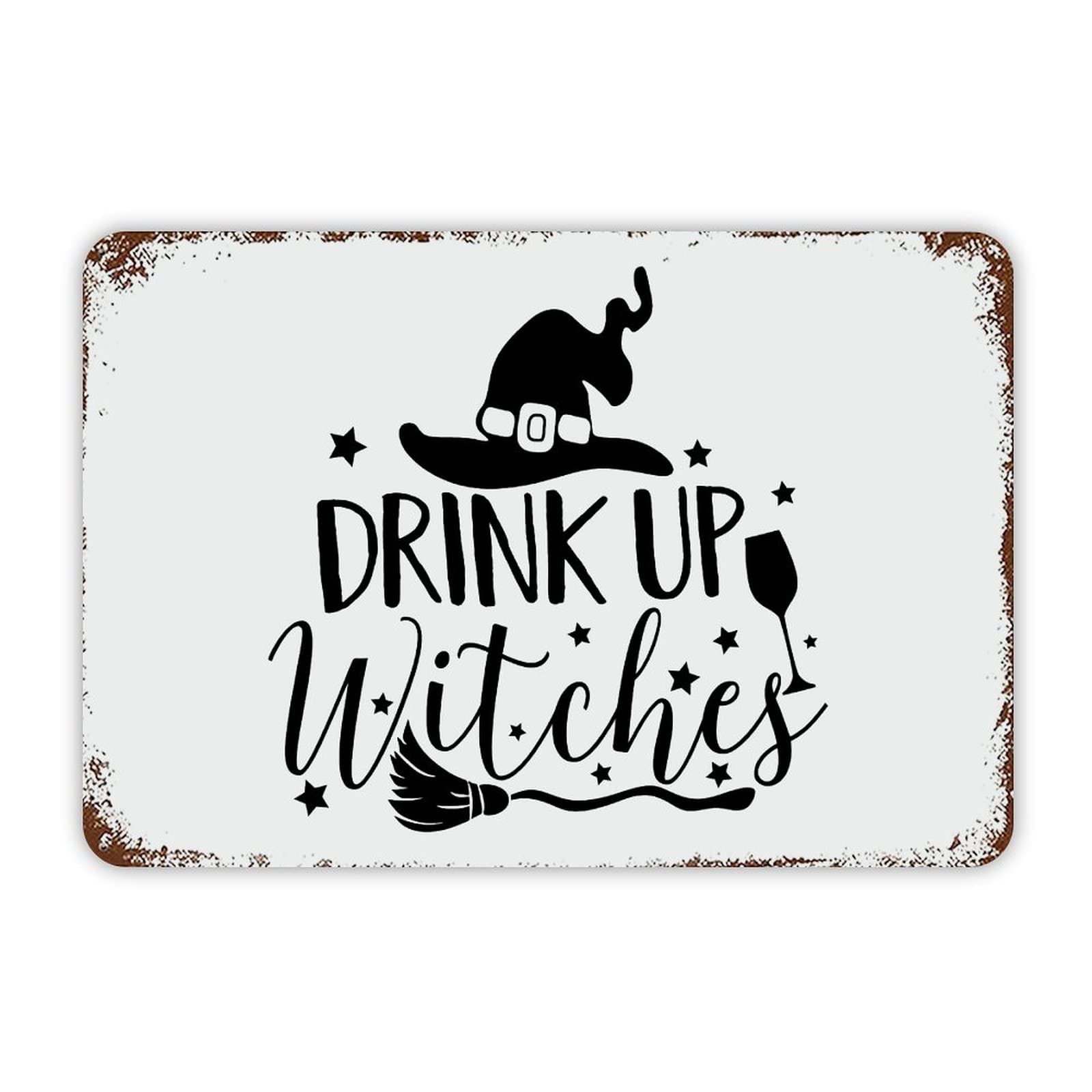 ENEDNATE Halloween Metal Sign,Farmhouse Rustic Aluminum Sign Drink Up Witch Metal Sign Retro Aluminum Tin Sign for Kitchen Bedroom Living Room Wall Art Door Hanger Home Decor Sign 8x12 Inch