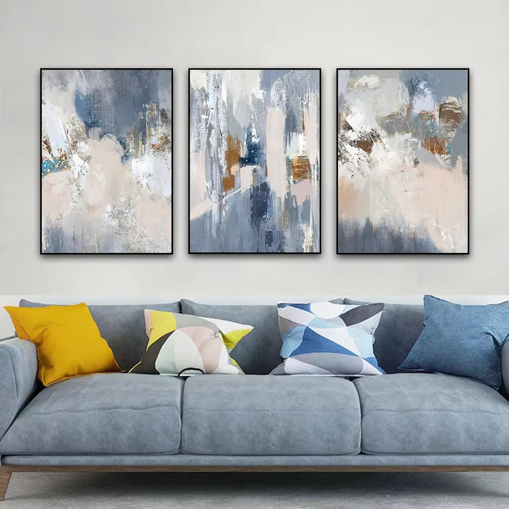 IHHGNB Cuadros y pósteres abstractos nórdicos con textura azul y dorada para decoración de sala de estar (60x80cm (24x31in) x 3 / Sin marco)