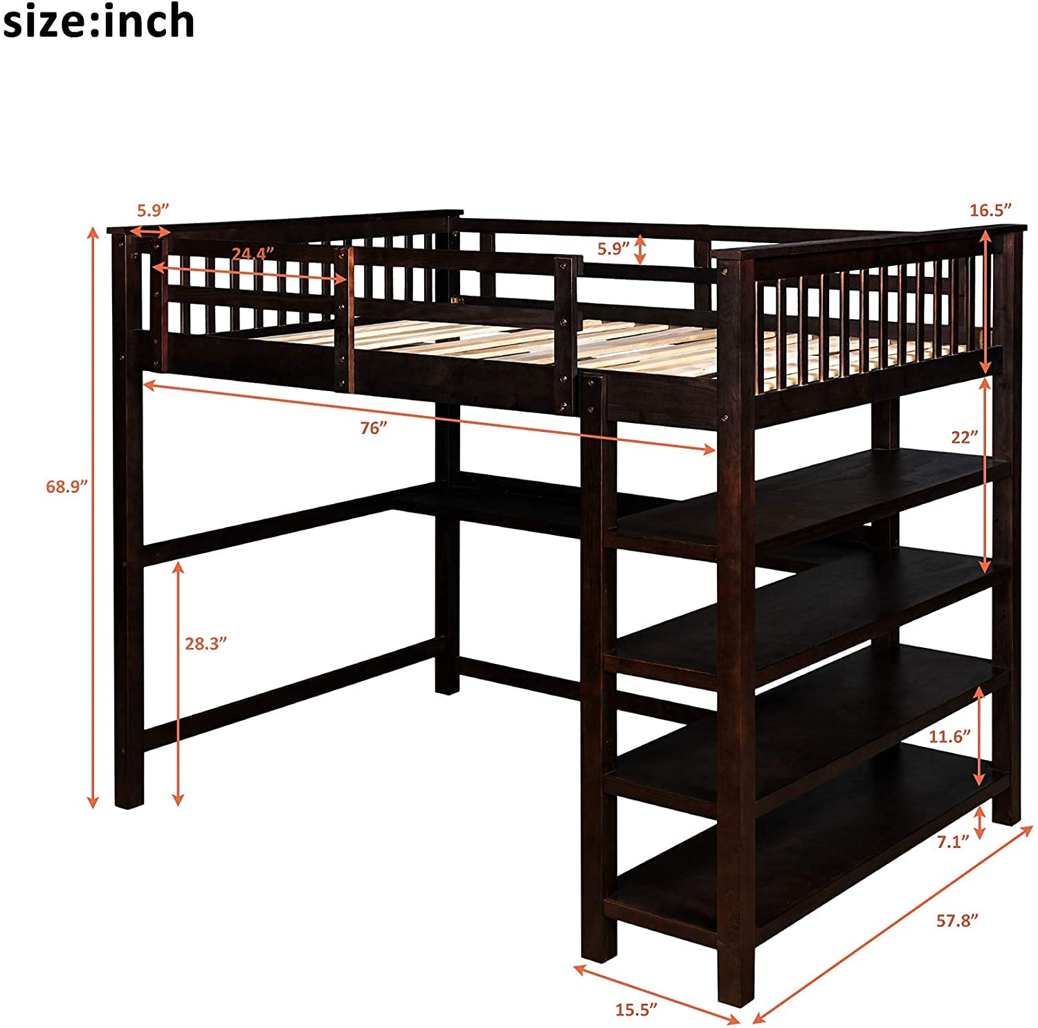 Buy Full Loft Bed with Desk, Virabit Loft Bed with Storage Shelf, Solid