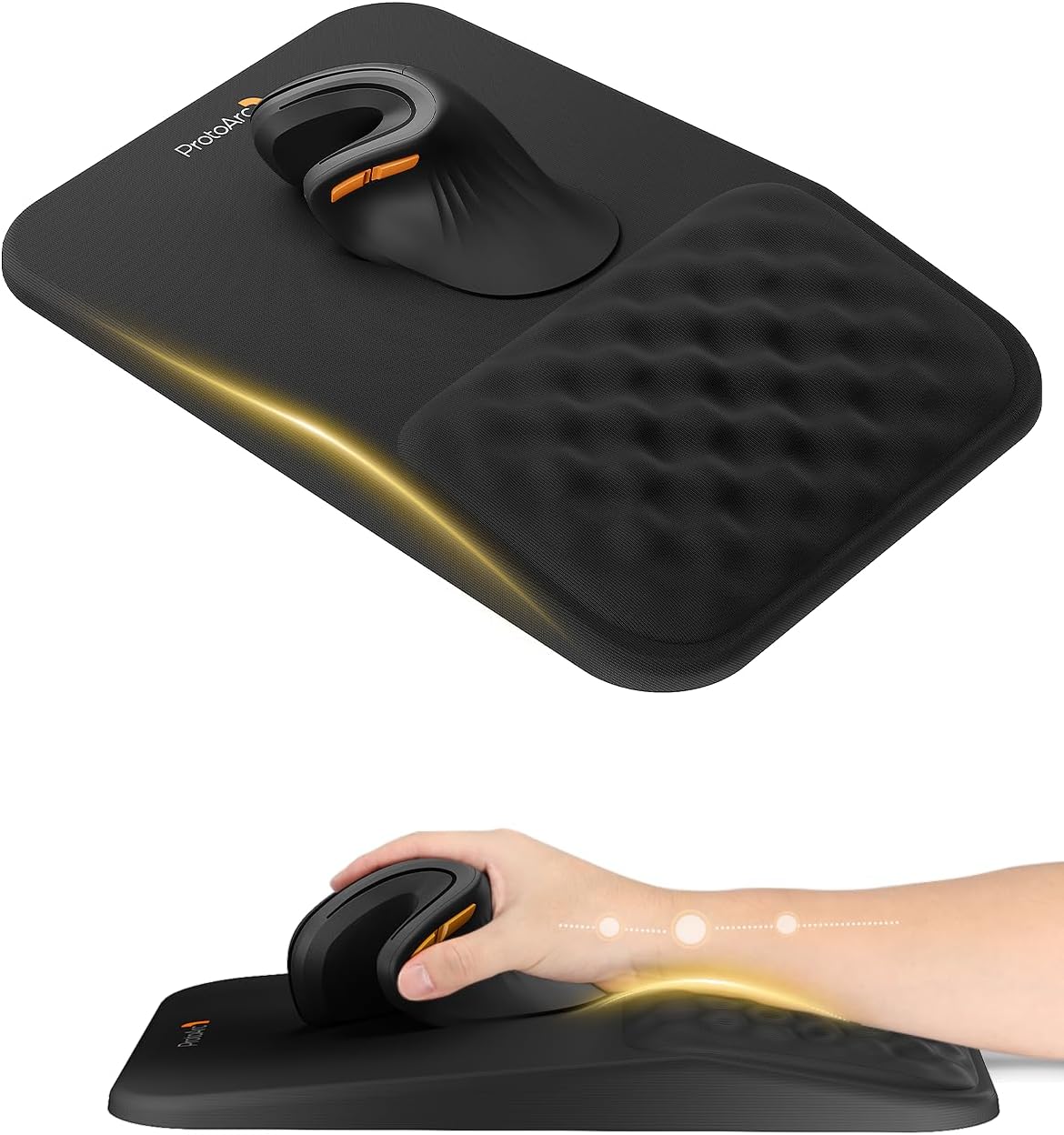 ProtoArc Ergonomic Mouse Pad with Wrist Rest, MP50 Mousepad with Massage Design, Soft Memory Foam and Non-Slip PU Base for Pain Relief, Desk, Home, Office, 12×8 Inches, Black