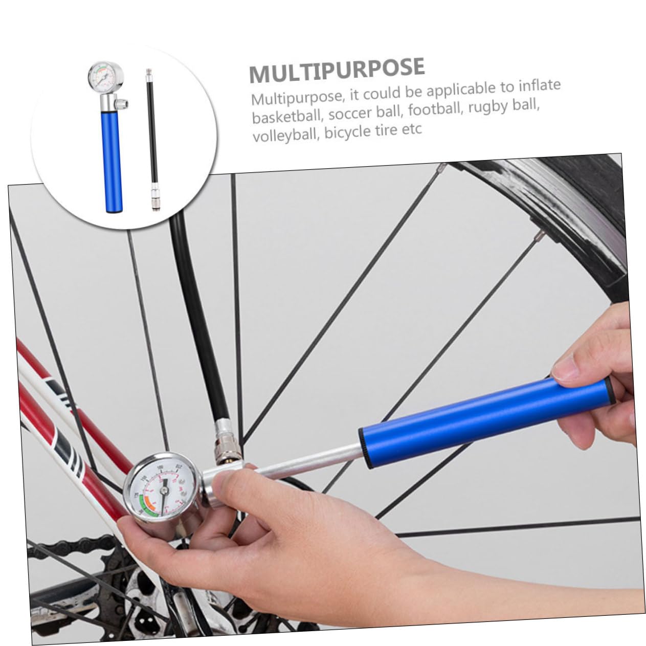 TOYANDONA Inflador de Balones y Bicicletas de Aluminio con Manómetro Bomba de Aire Portátil para Inflar Balones de Fútbol Baloncesto y Neumáticos de Bicicleta Inflador Duradero y Color Azul