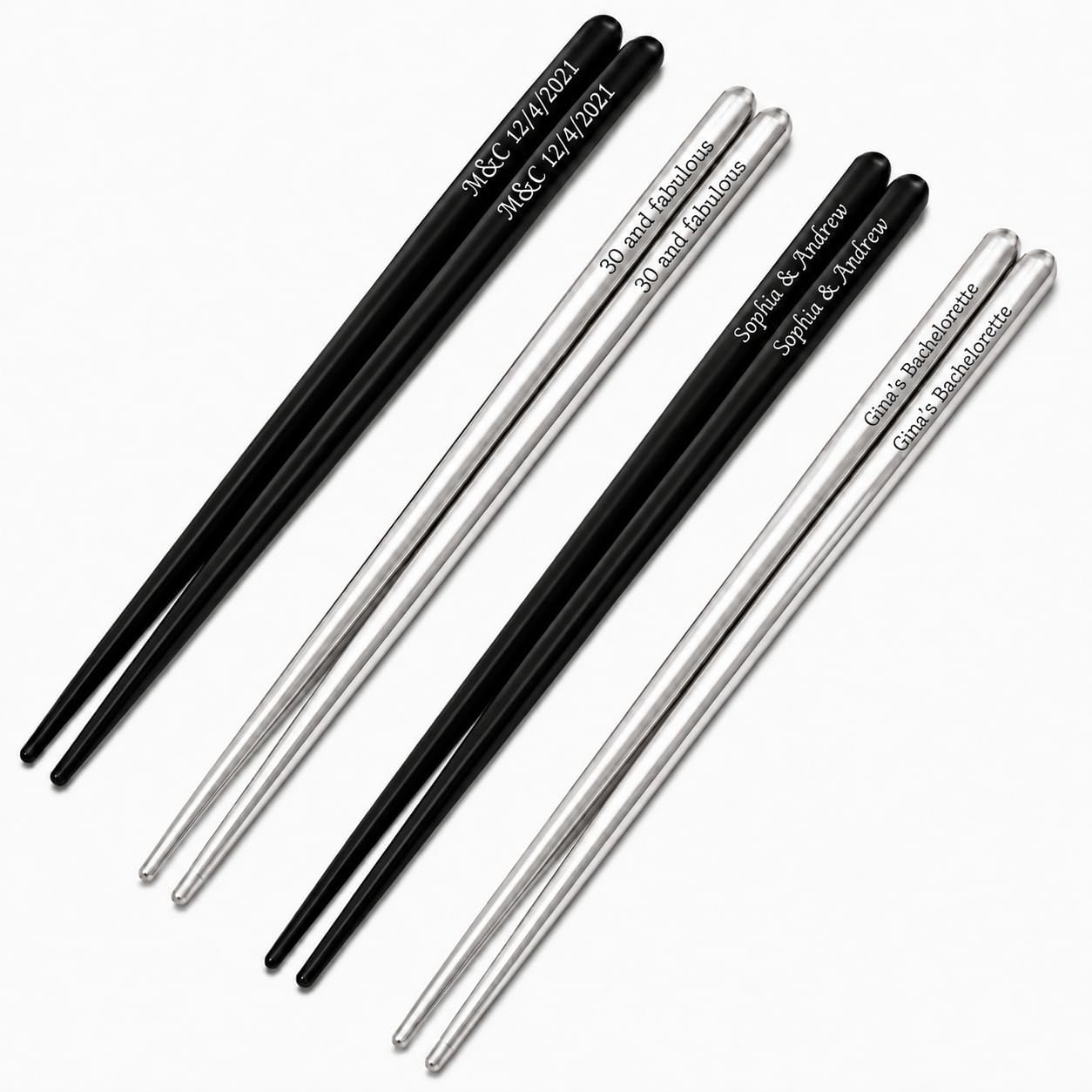 Palillos chinos personalizados con texto de nombre y fecha, palillos reutilizables de metal de acero inoxidable grabados a láser, antideslizantes, regalo para bodas, inauguraciones, aniversarios y souvenirs