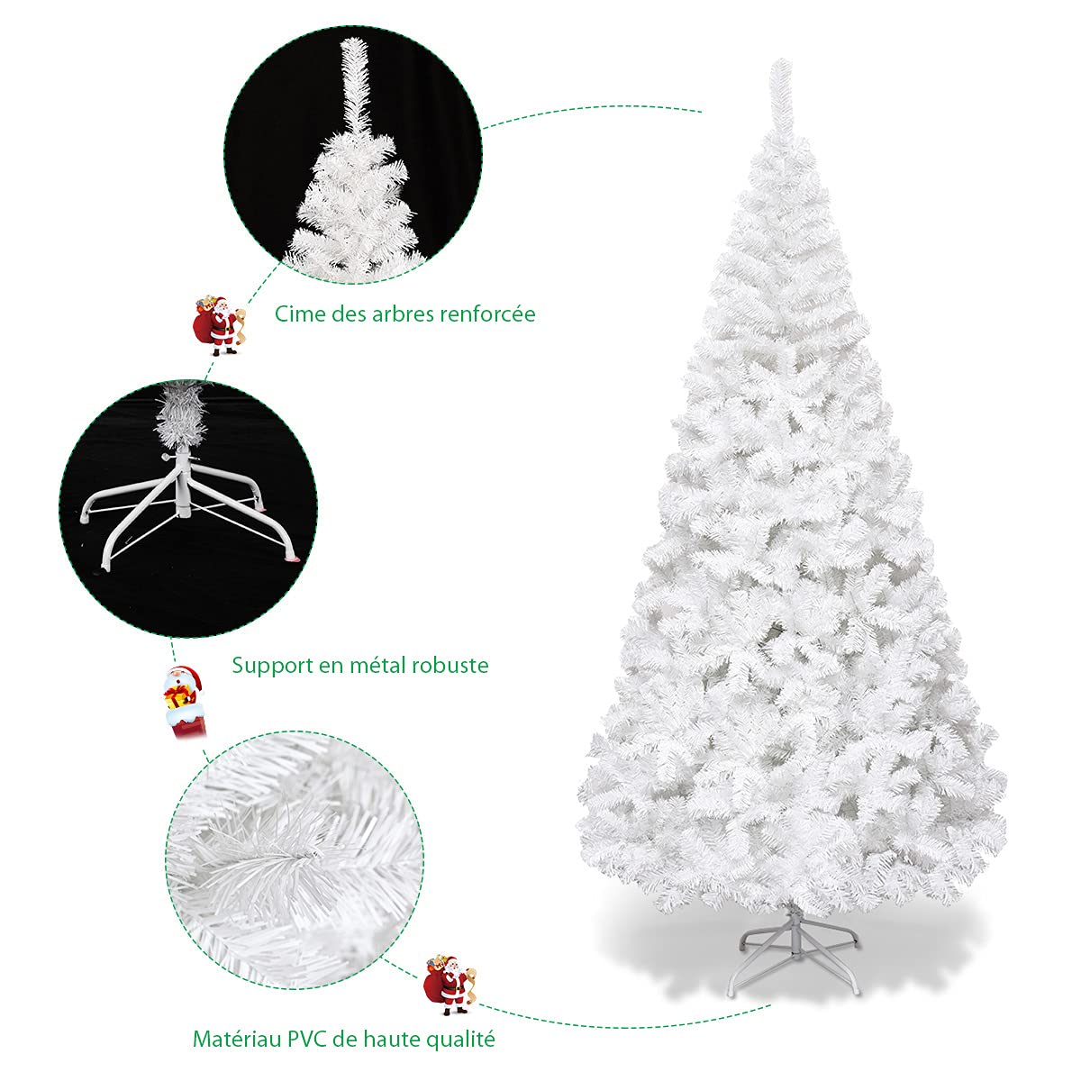 RELAX4LIFE Sapin de Noël Blanc 210 CM, Sapin Noel Artificiel en PVC avec Support en Métal, Arbre de Noël pour Décoration Maison/Bureau/Magasin (Blanc, 210 CM)
