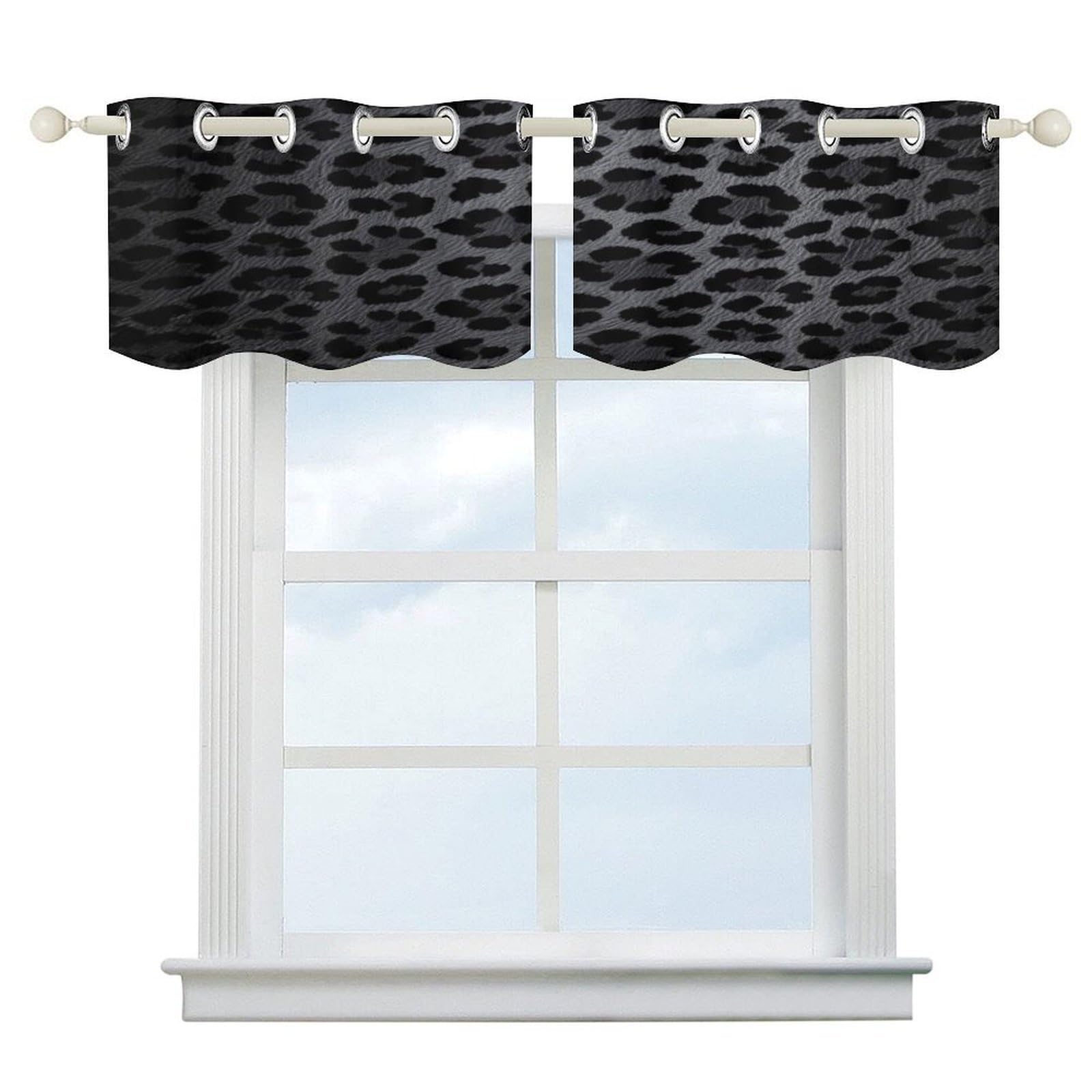 Fekiloot Style Night Black Leopard Print Short Curtains Valance Curtain