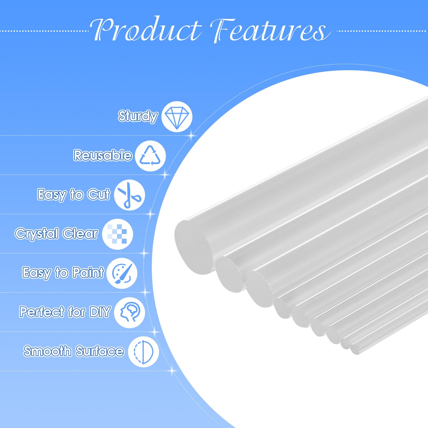 8 Pieces Clear Acrylic Dowel Rods, 5/16" Diameter 12 Inch Acrylic Sticks | Plastic Rods for DIY Crafts Cake Topper Sticks Plant Stake Curtain Pulls - 8 mm x 305 mm