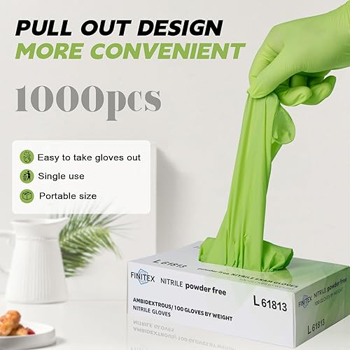Miniatura 12 de FINITEX Guantes desechables de nitrilo sin látex, color verde, 3.5 mil, 1000 unidades, sin polvo, para examen médico, guantes de comida