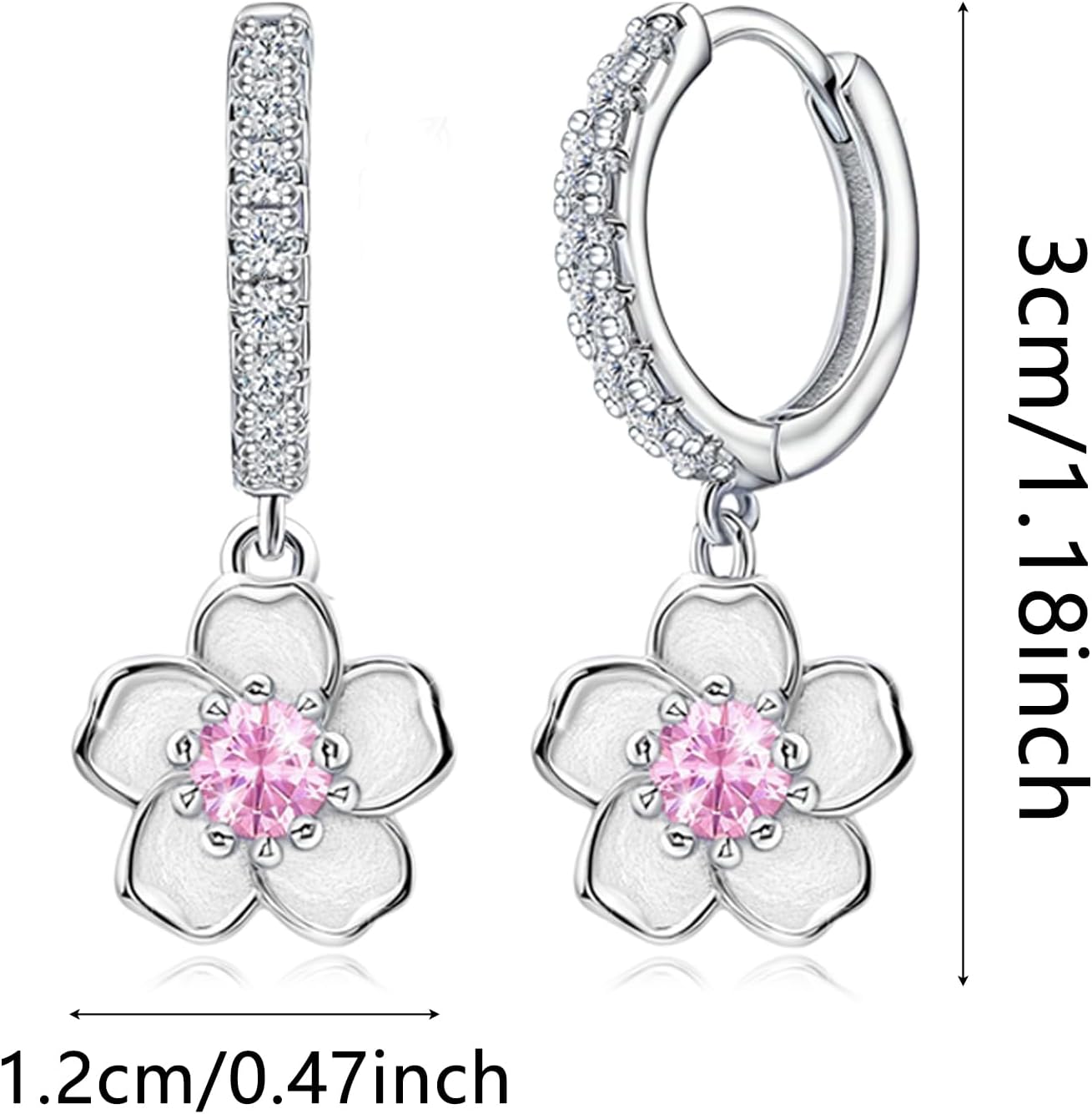 Cherry Blossoms Dangle Hoop Earrings for Women-Sterling Silver Pink CZ Hoop Earrings Small Shiny Crystal Flower Sakura Huggie Earrings Cute Dainty Floral Romantic Jewelry for Women Mom Wife Birthday - Image 7