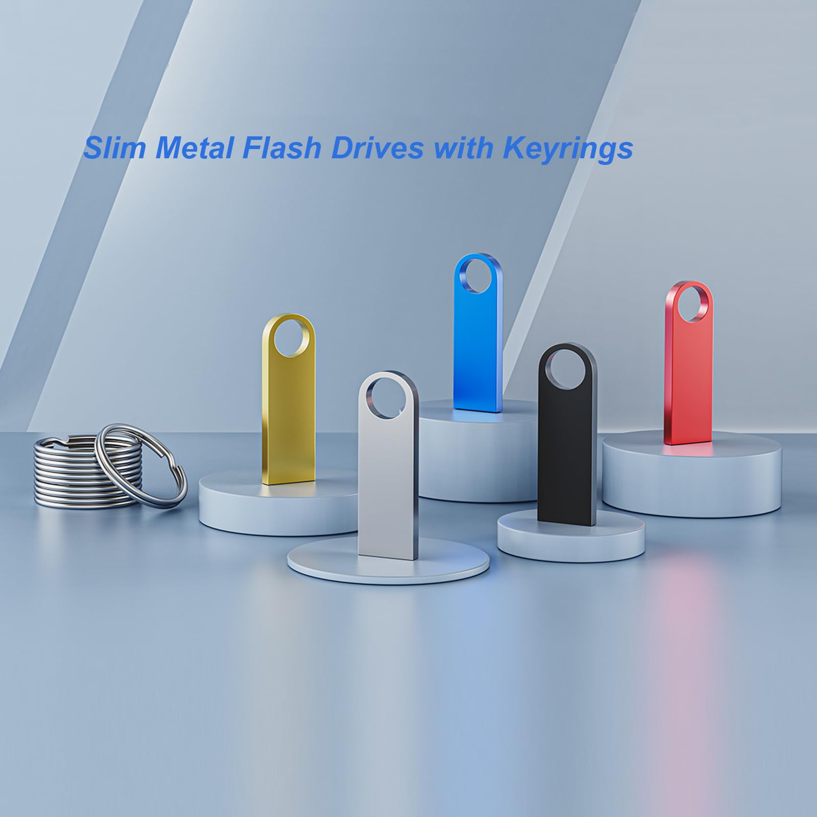 Lot de 20 clés USB 2.0 en métal élégant avec porte-clés, 128 Mo pour PC, ordinateur portable (argenté)