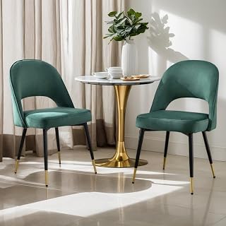 chairus Juego 2 de Sillas de Comedor Terciopelo Sillas de Cocina con Patas de Metal, Sillas de Hogar Modernas para Restaurante/Cafetería, Verde