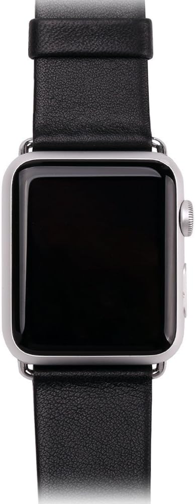 eLander Compatible with Apple Watch Band 38mm, Top-grain Leather Band Strap with Stainless Metal Clasp for Apple Watch All Models 38mm (Leather - Black)