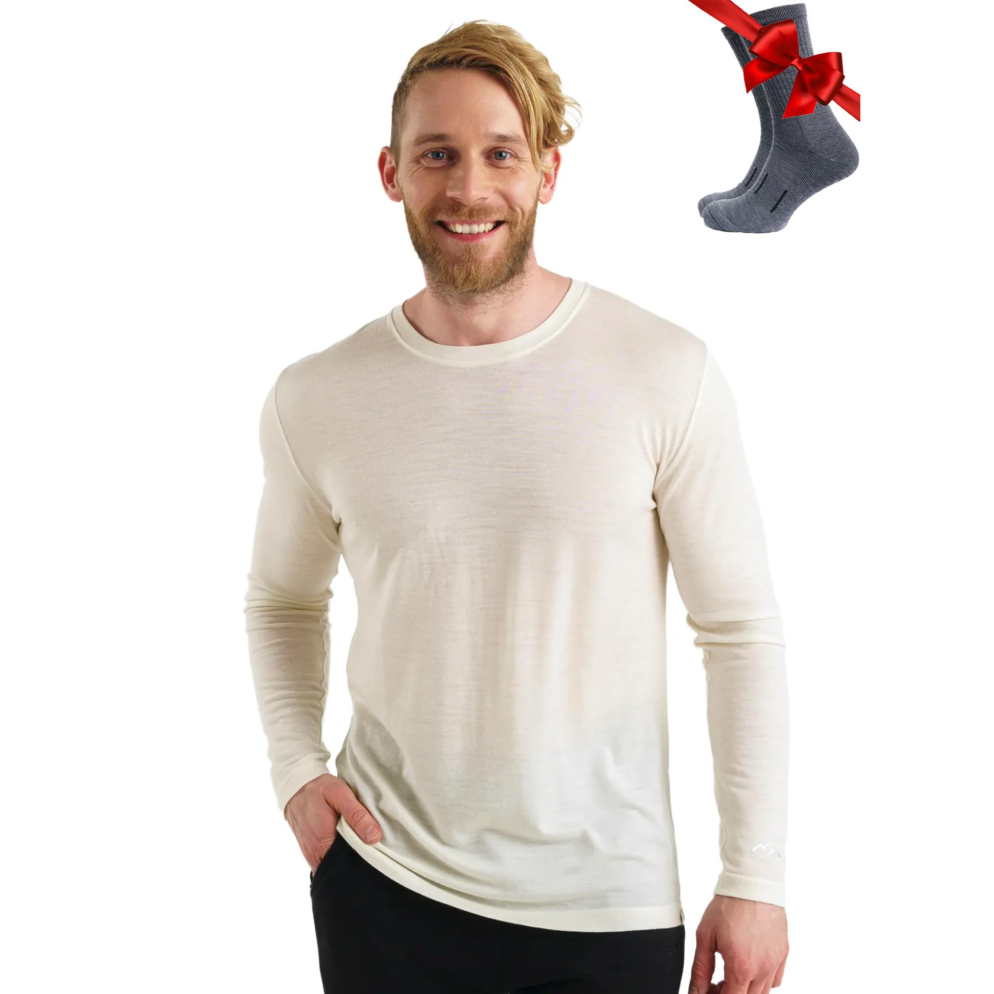 Merino.tech Merino Wool Base Layer - Mens 100% Merino Wool Long Sleeve Thermal Shirts Heavyweight, Midweight, Lite with Socks — view 36