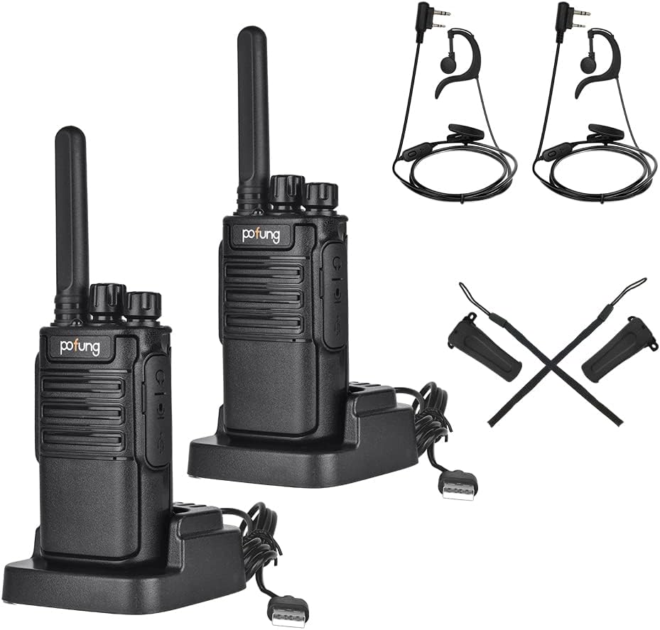 Pofung Walkie Talkie Long Range walkie talkies for adults work and kids play two way radios With LED Light &Earpieces(2 pack)