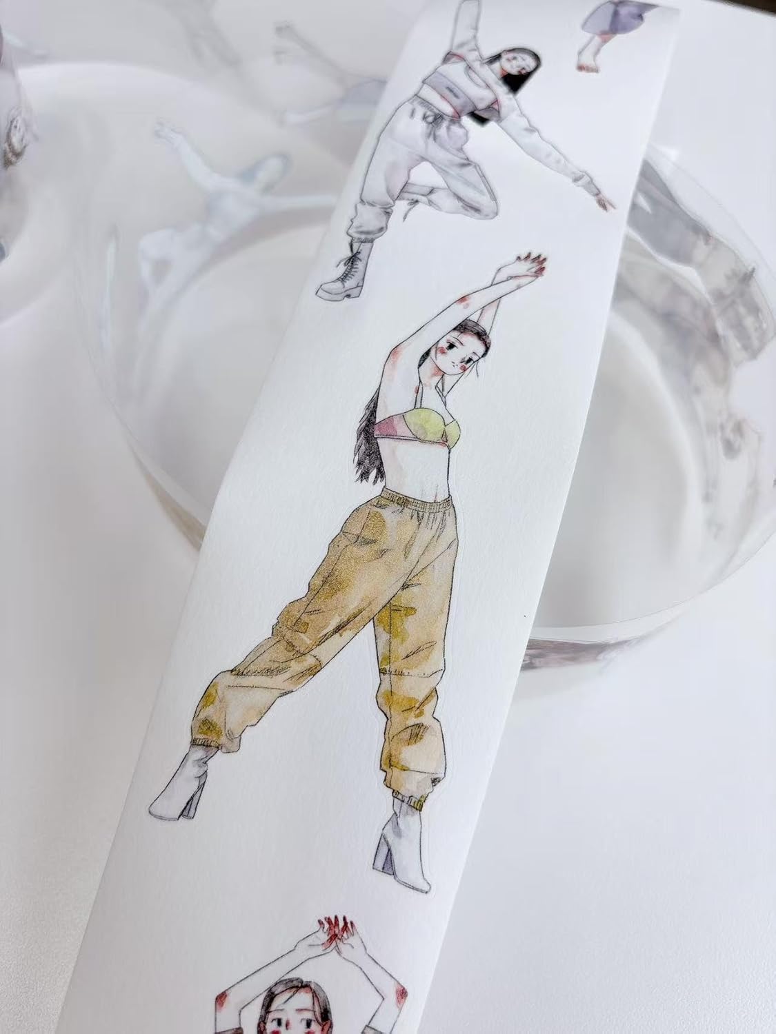 Kaixiaoxun Vol10-2 Graceful,Pre-Cut Washi Tape Stickers,1.97 in x 10.94 YD,Original Design,for Scrapbook Supplies,Scrapbook Tape Stickers,Junk Journal Supplies,Bullet Journal Supplies