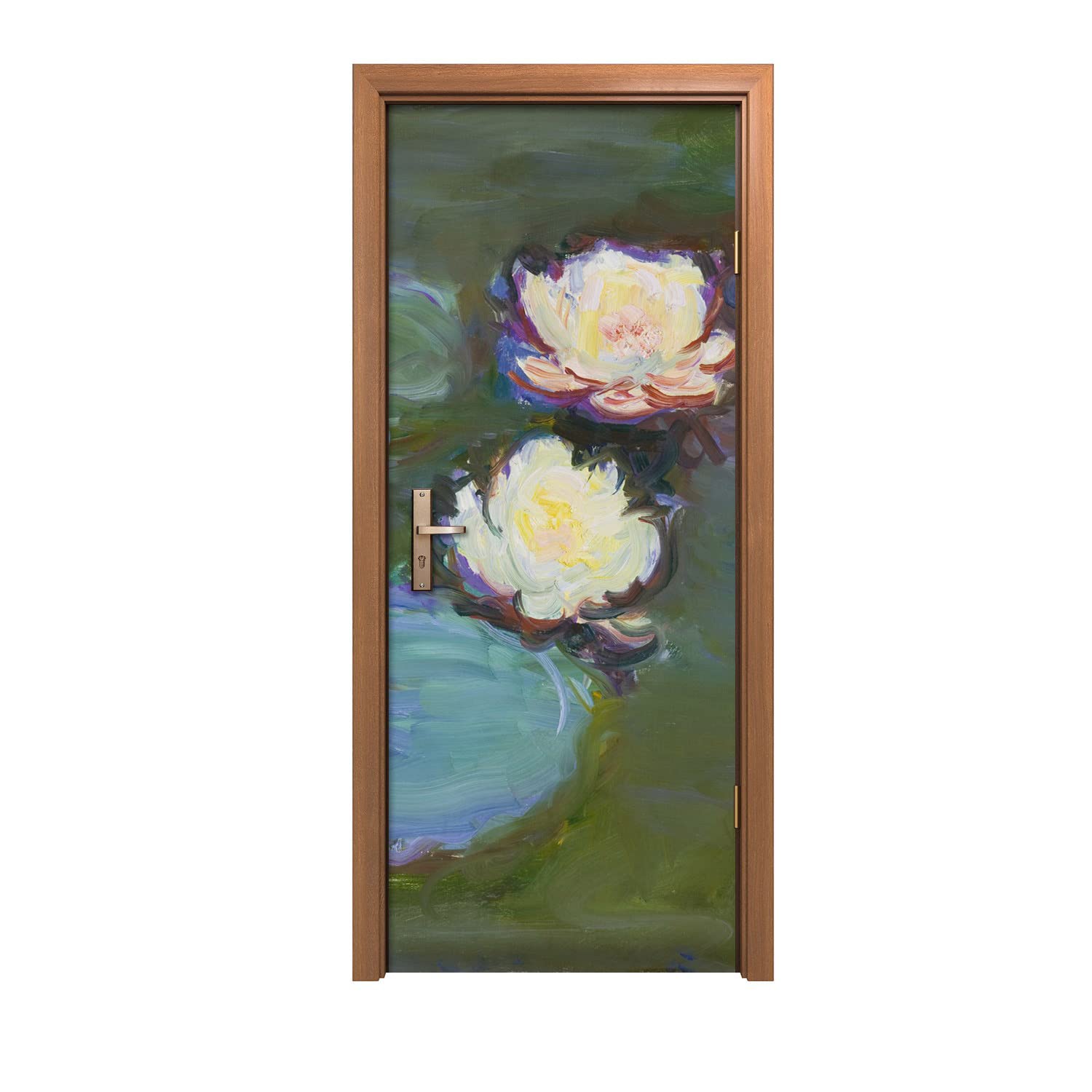 Autocollant de porte 90x200cm motif pièces de monnaie en lis d'eau déco murale