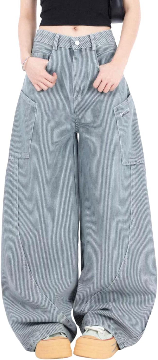 Baggy Jeans for Women Men Wide Leg Barrel Jeans Striped Loose Denim Pants Casual Sweatpants Vintage Clothes