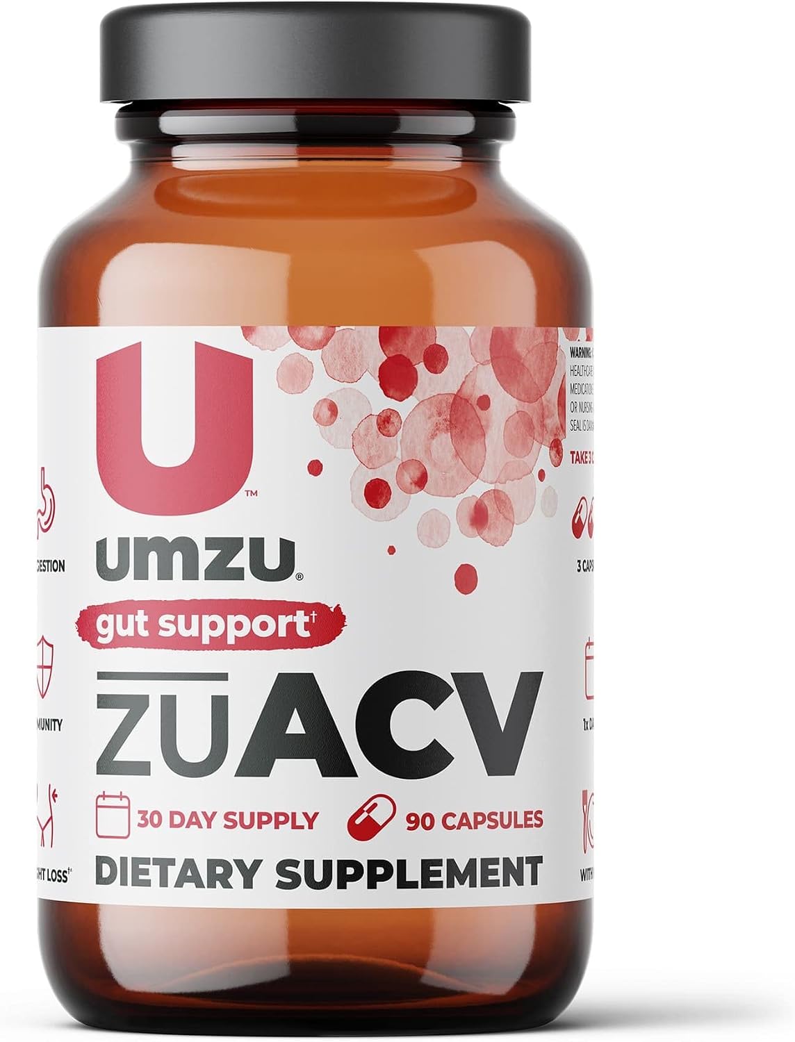 UMZU zuACV - Apple Cider Vinegar (ACV) Prebiotic Supplement to Support Gut Health, Digestion, and Healthy Bacteria - Made with ACV Powder, Inulin Root - (30 Day Supply 90 Capsules)
