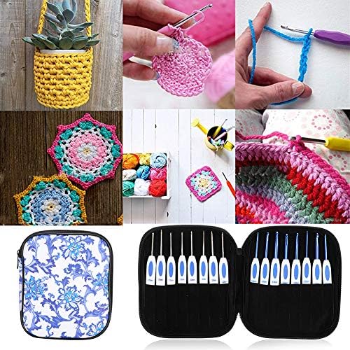 Clover Crochet Hooks, Crochet Hooks Set 16PCS Ergonomic Crochet Hooks with Portable Case for DIY Hand Knitting Art for Crochet Lovers(Blue)