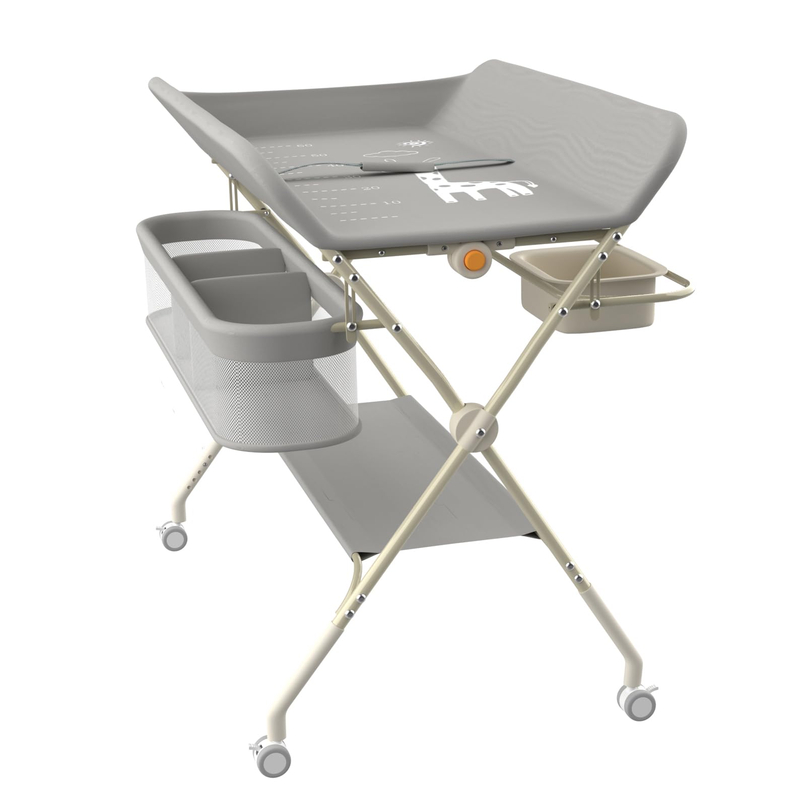 Fasciatoio Neonato 2 in 1, 0-12 Mesi (max 25kg), Fasciatoio con Vaschetta Bagnetto, Chiusura Compatta, （A）75 * 68 * 83-91 cm (Grigio)