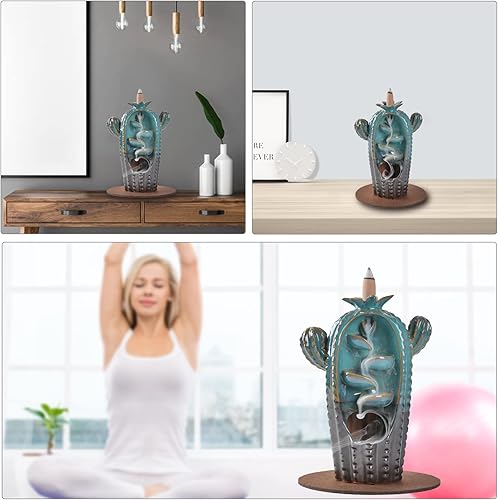 Miniatura 7 de Soporte para quemador de incienso de reflujo, cactus, cascada, decoración del hogar, porcelana, con varillas de incienso, varillas de incienso,