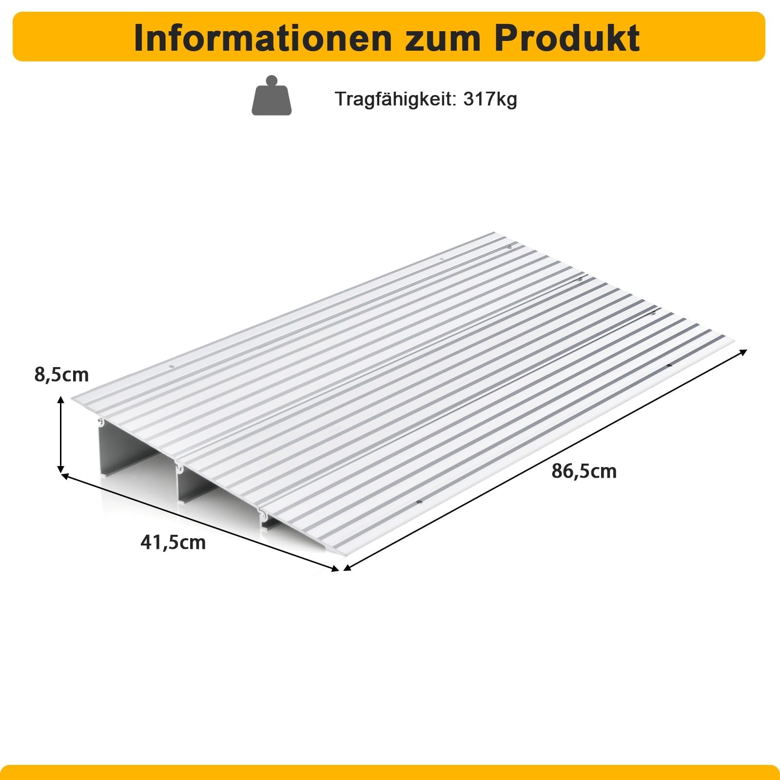 FANTASK Rampa per marciapiede antiscivolo con design a rampa regolabile e portata di 317 kg, rampa per soglia in alluminio, per carrozzina e sedia a rotelle, altezza 8,5 cm