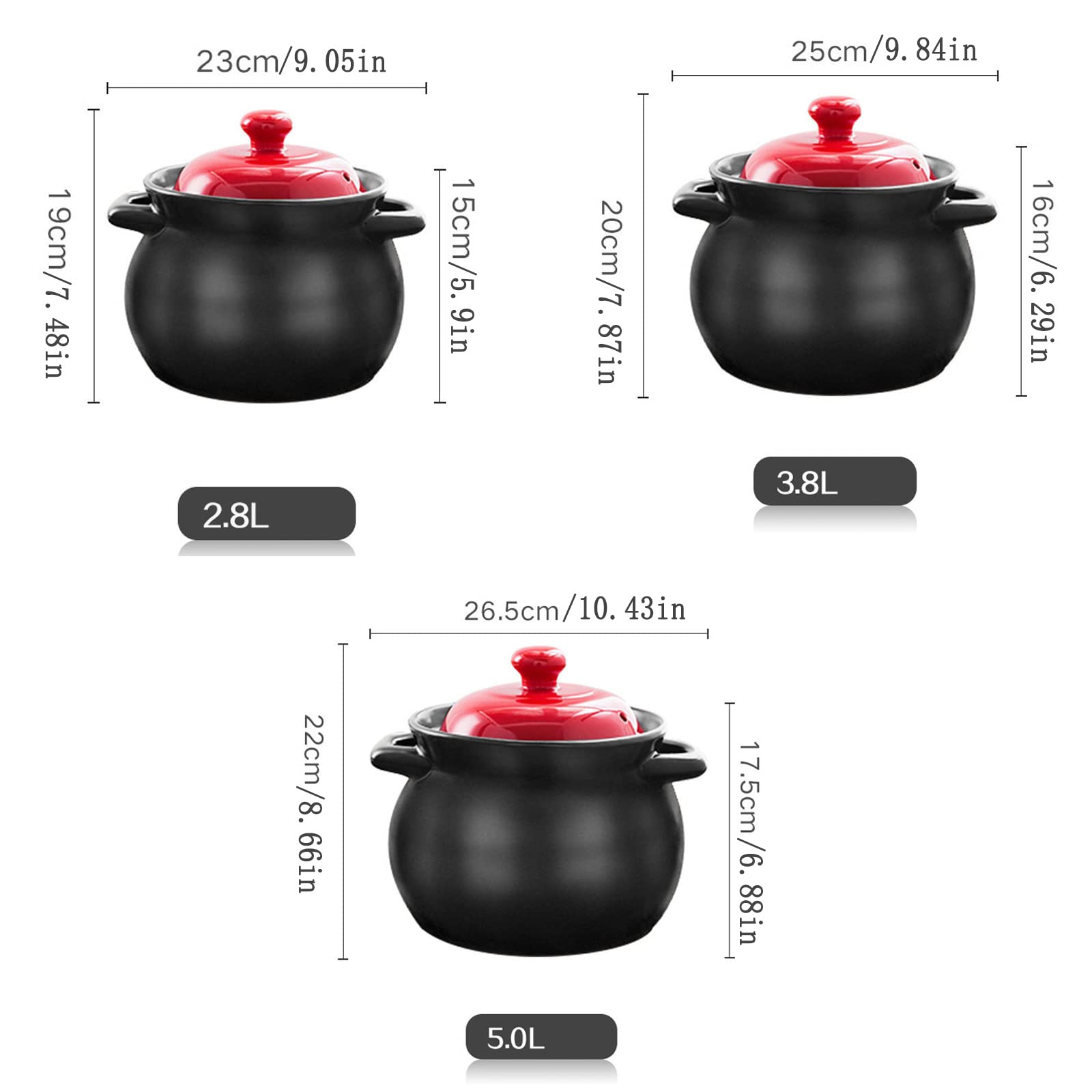 Cacerola de Cerámica con Tapa, Cazuela De Terracota Cazuela De Cerámica Cazuela De Barro Cazuela De Barro Olla De Barro Para Cocinar - Cerámica Resistente Al Calor/Cocido A Fuego Lento O Guisado Para