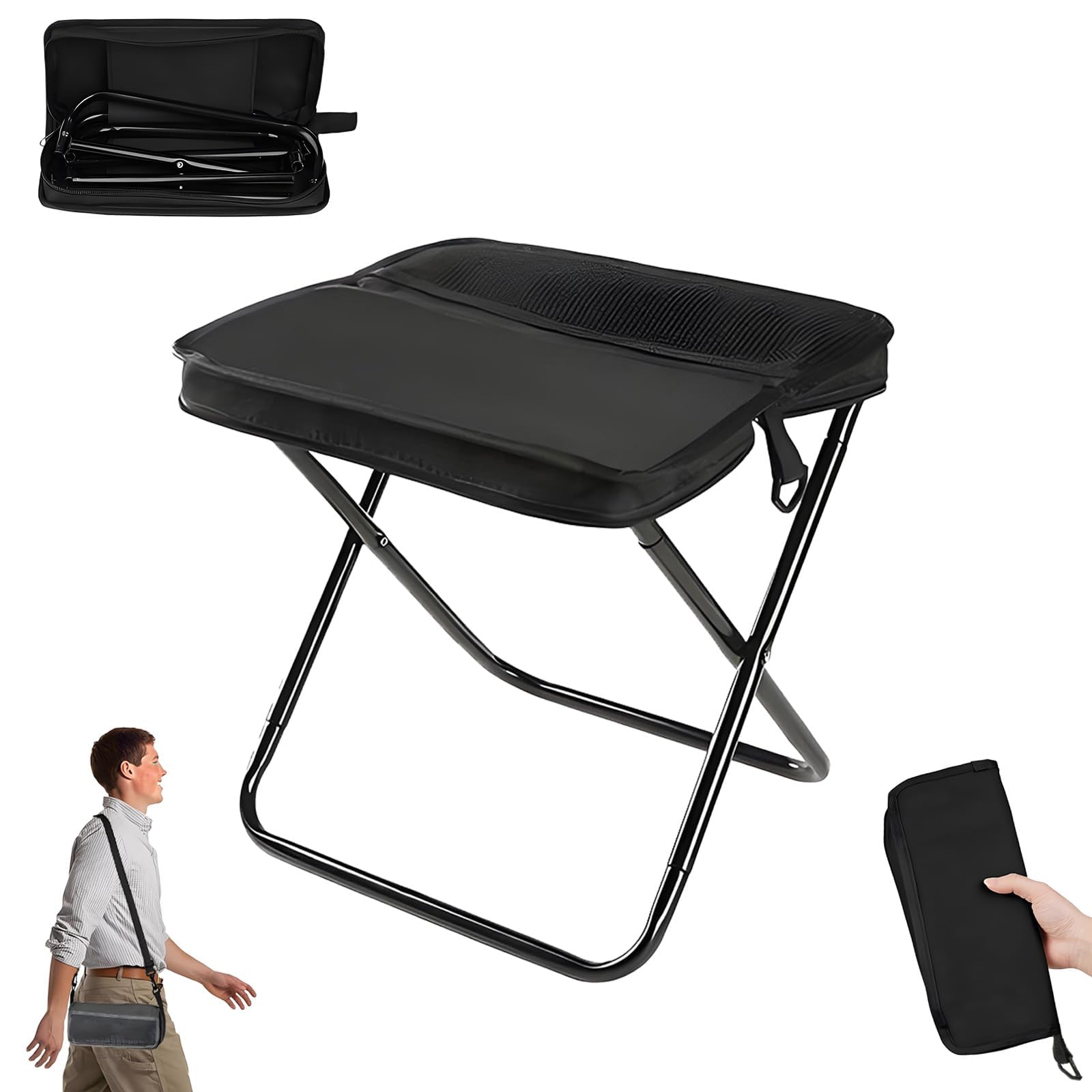 Pddenality Collapsible Stool, Foldable Backpack Stool, Outdoor Camping Chairs, Foldable Stool Folding Stool Black for Garden Fishing Picnic Camping Travel Comfort