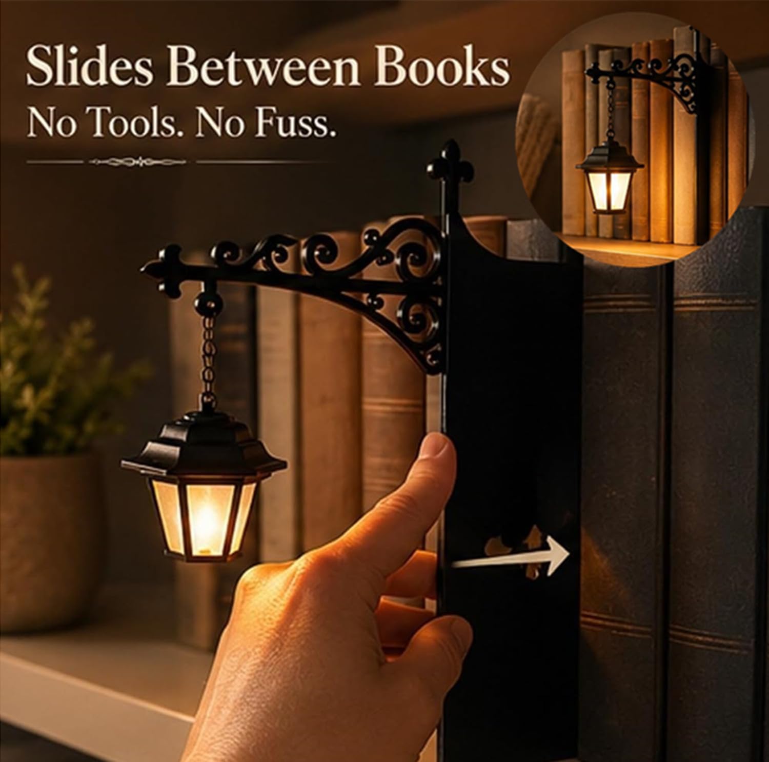 Linterna de biblioteca - iluminación decorativa para estanterías - luces de estante de libros de lectura - lámpara LED antigua para rincón de libros - esquina de lectura (2pcs)