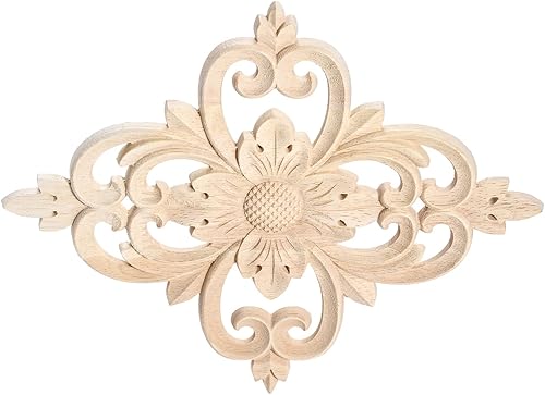Miniatura 3 de MUXSAM Rhomb - Apliques de madera tallada para muebles, calcomanías de roseta de madera sin pintar, decoración central para puerta, pared, armario,