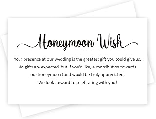 KONKAVA 50 Honeymoon Wish Cards, No Gifts Request Wedding, Wedding Invitation Insert Cards, Honeymoon Fund Wish Cards (3.5" x 2")
