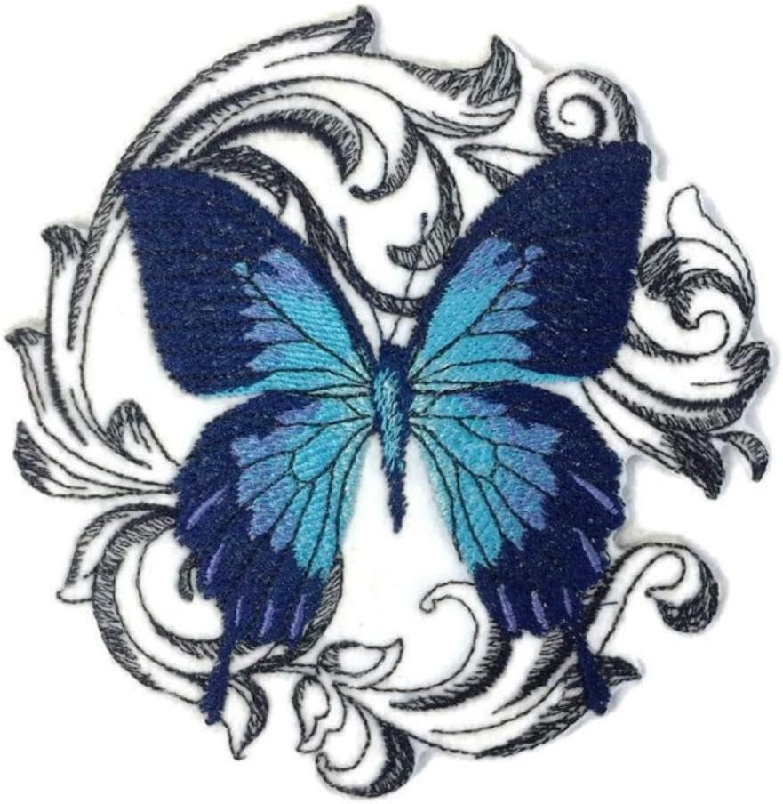 BeyondVision Custom and Unique Amazing Colorful Butterflies[ Ulysses Swallowtail with Baroque ] Embroidered Iron On/Sew Patch [5" x5"] Made in USA
