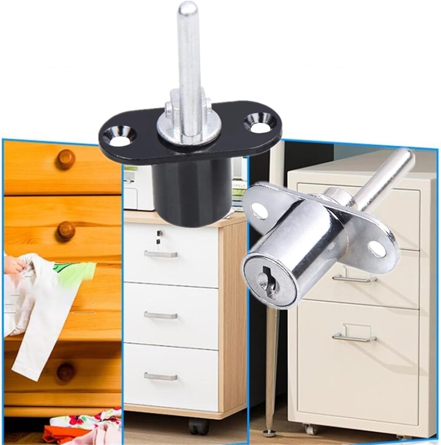 Desk Cabinet LocksThree Drawer Interlock Drawer Lock Furniture Cabinet Lock Triple Drawer Lock 1Pcs(19mm-silver)