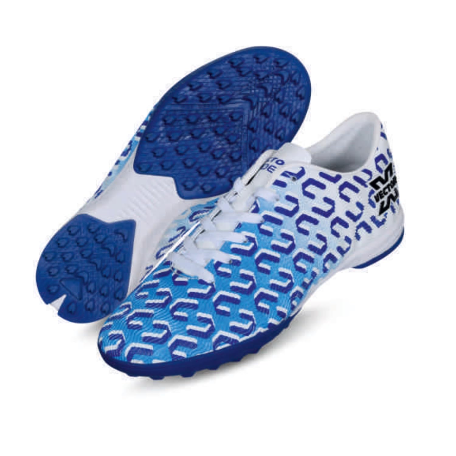 Rider Plus Futsal Shoes – Cushioned Indoor Football Shoes with Grip & Control (White/Blue, UK Size 10)