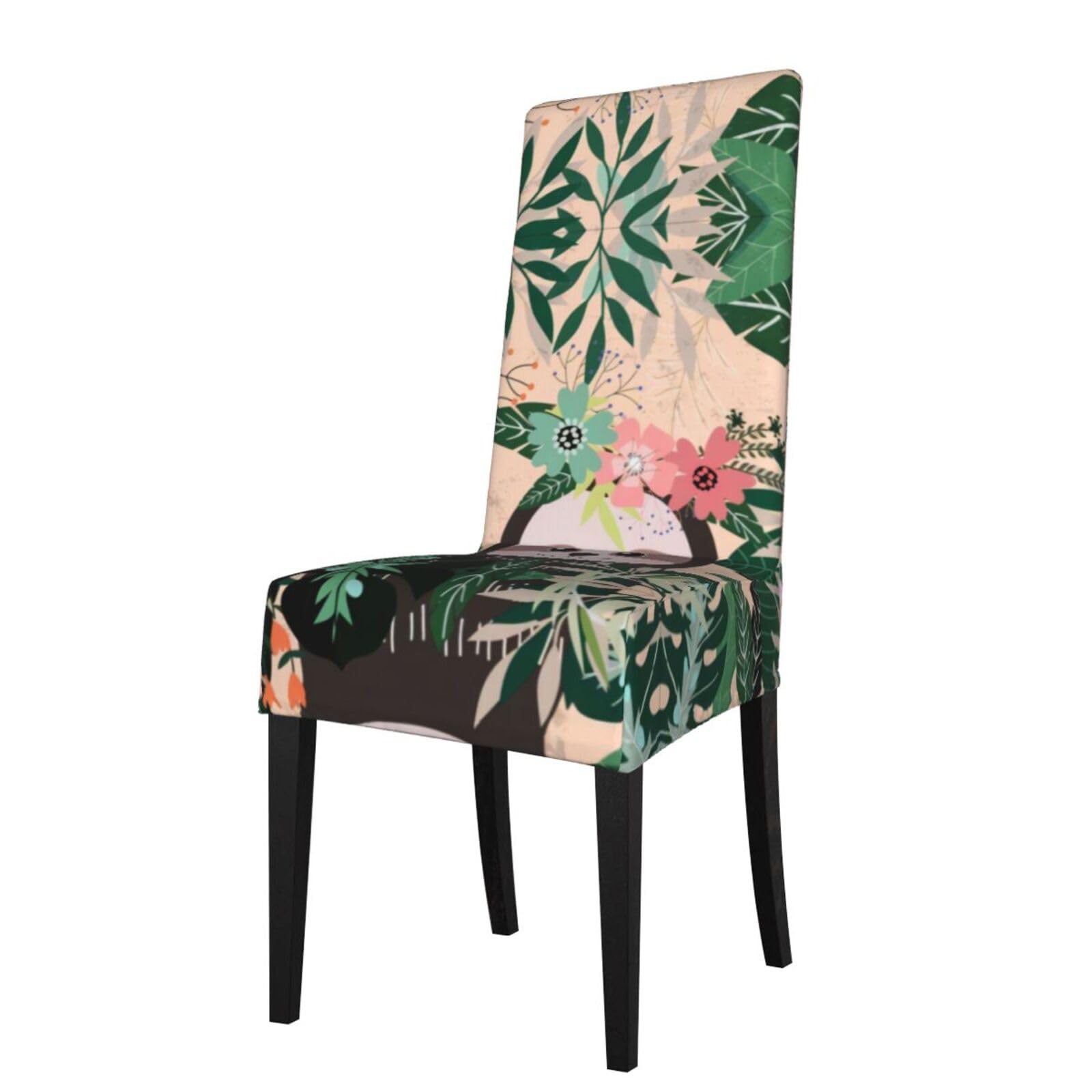 YYHHAOFA Sloth And Flowers Prints Dining Chair Throws - Stretchable Polyester-Spandex Slipcovers for Refreshing Your Dining Room Decor
