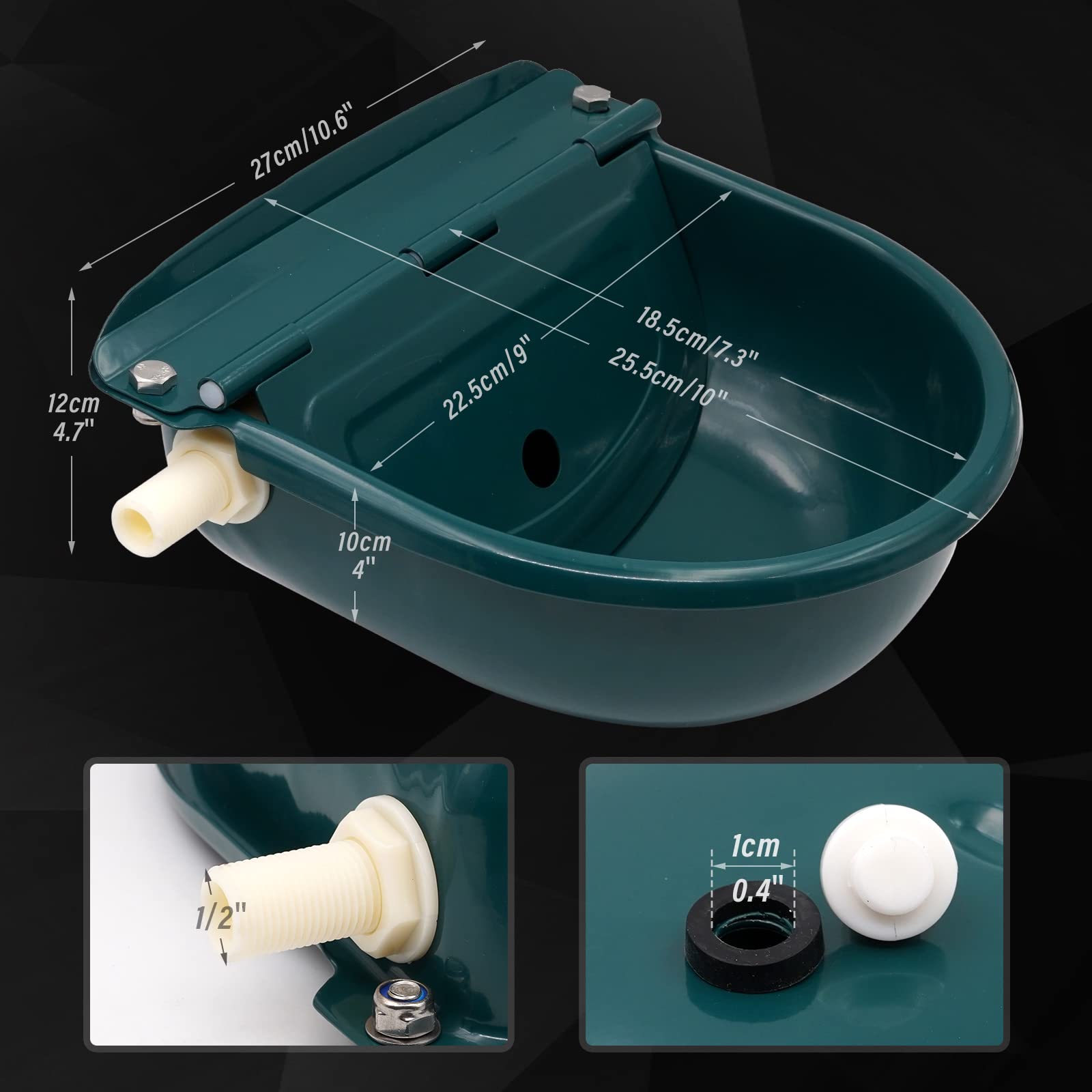 Abbeveratoio Automatico In Acciaio Inox con Valvola a Galleggiante Regolabile e Foro di Scarico Per Abbeveratoi Per Cavalli, Bovini, Capre, Pecore e Cani (Verde Scuro)