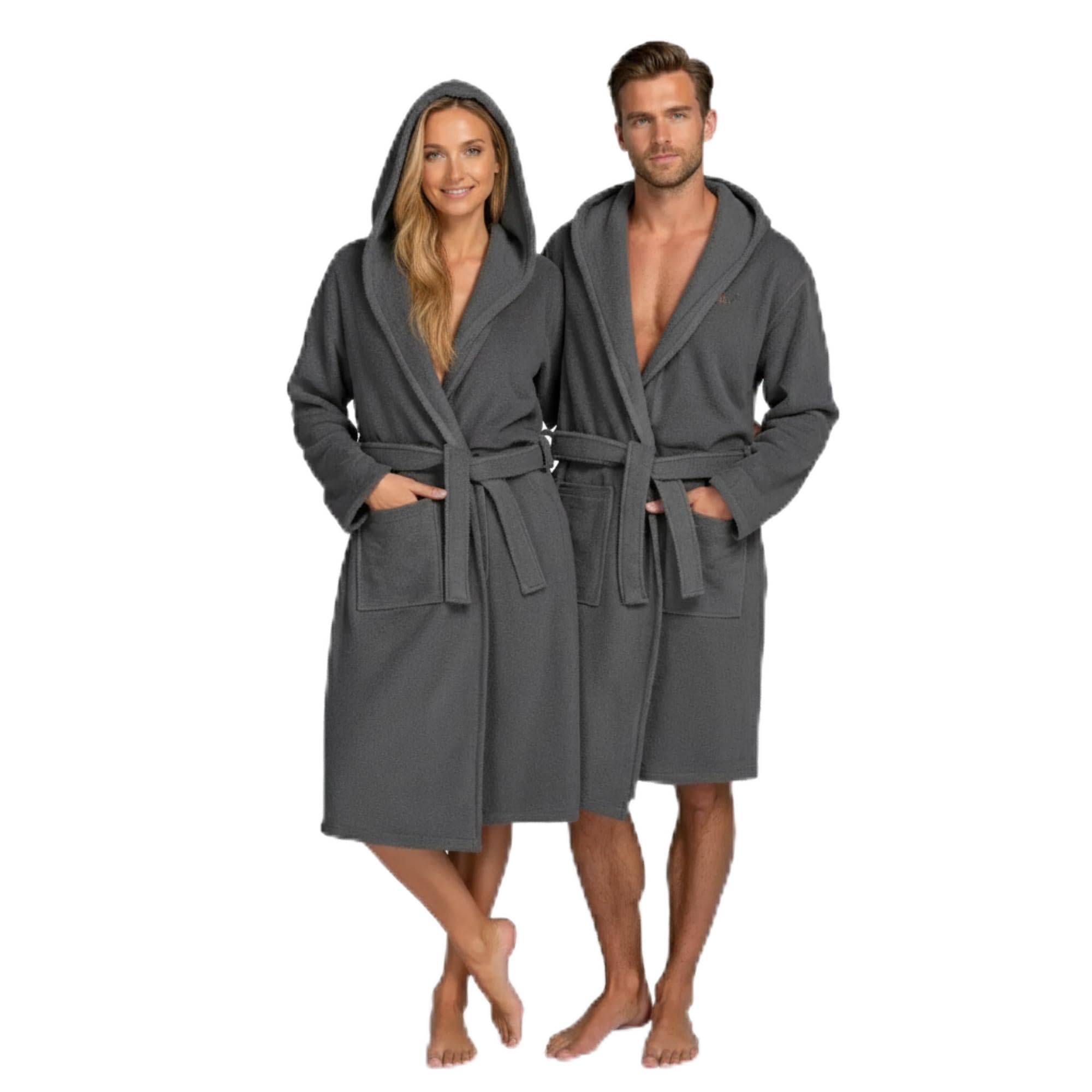 BOSKIMO Unisex Hooded Bathrobe 100% Oeko-Tex Cotton - Robe for Men and Women - American Terry 420gsm - Soft and Highly Absorbent, anthracite, XL