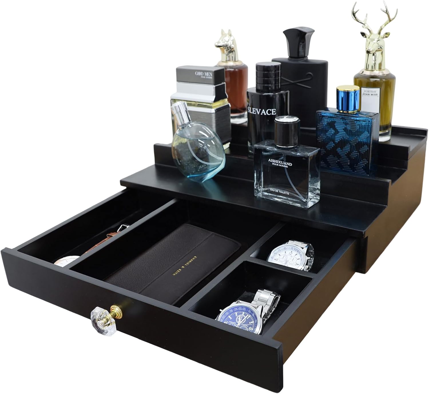 Iswabard Wooden Cologne Organizer for Men Display Risers Countertop