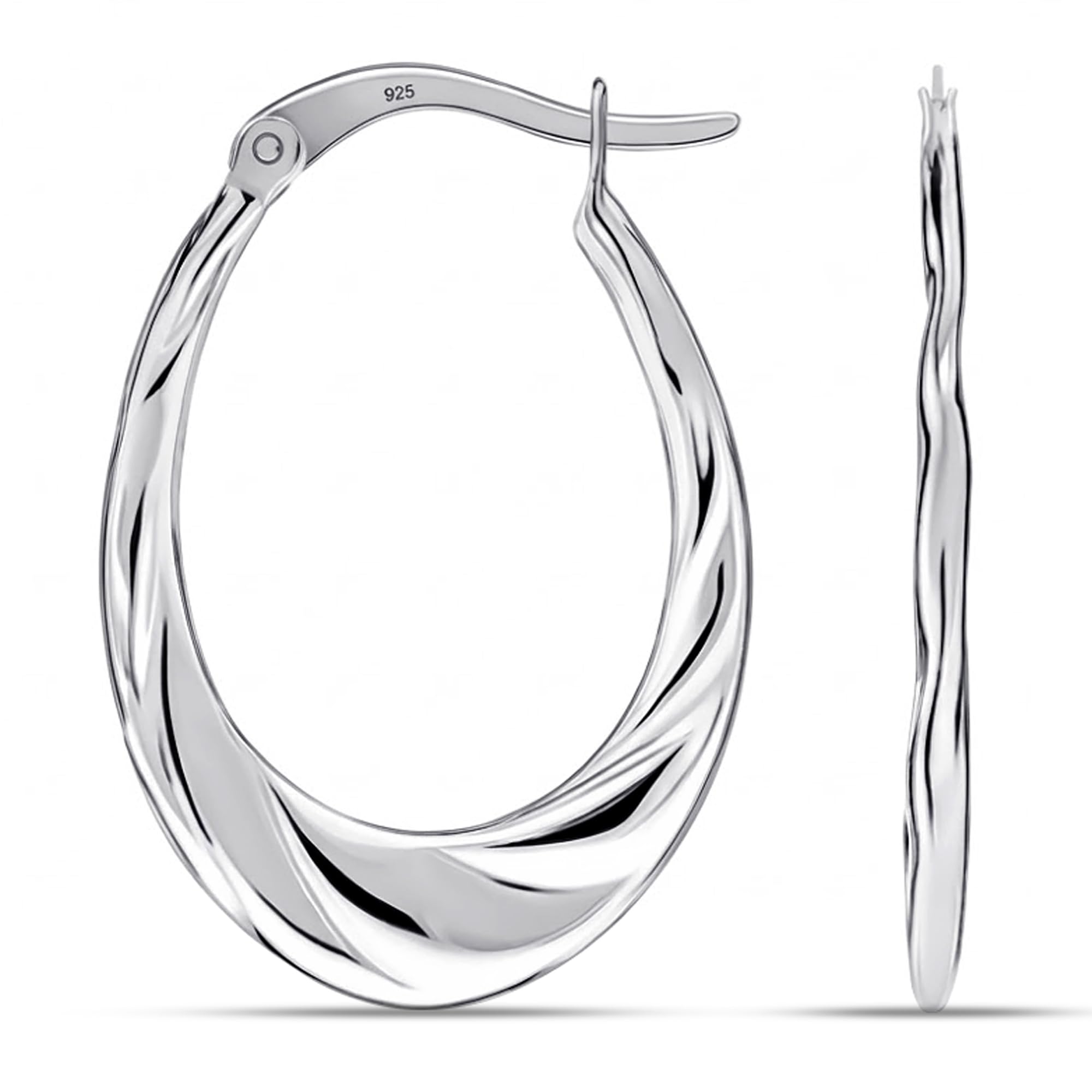 truesilver acpl 925 Sterling Silver BIS Hallmarked Classic Round & Oval Shrimp Hoop Earrings for Women and Girls-picture-34