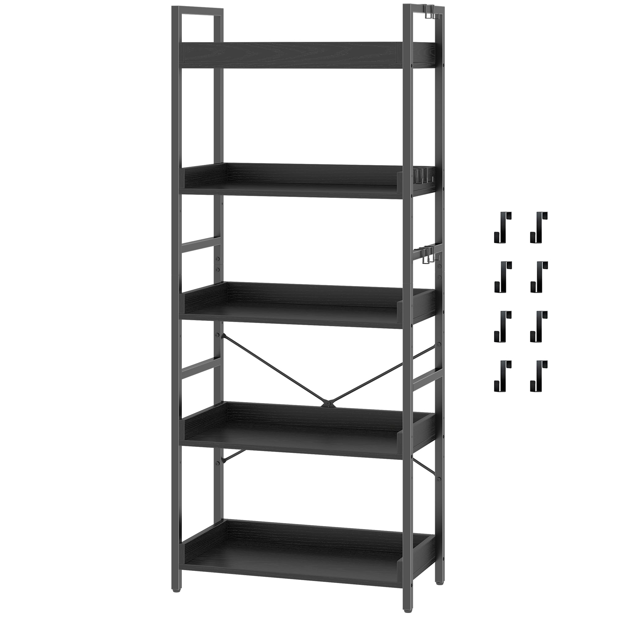 HCHQHS 5 Tier Bookshelf, Adjustable Industrial Bookcase, Vertical Tall Book Shelf, Wood and Black Metal Open Bookshelves for Home Office, Living Room,
