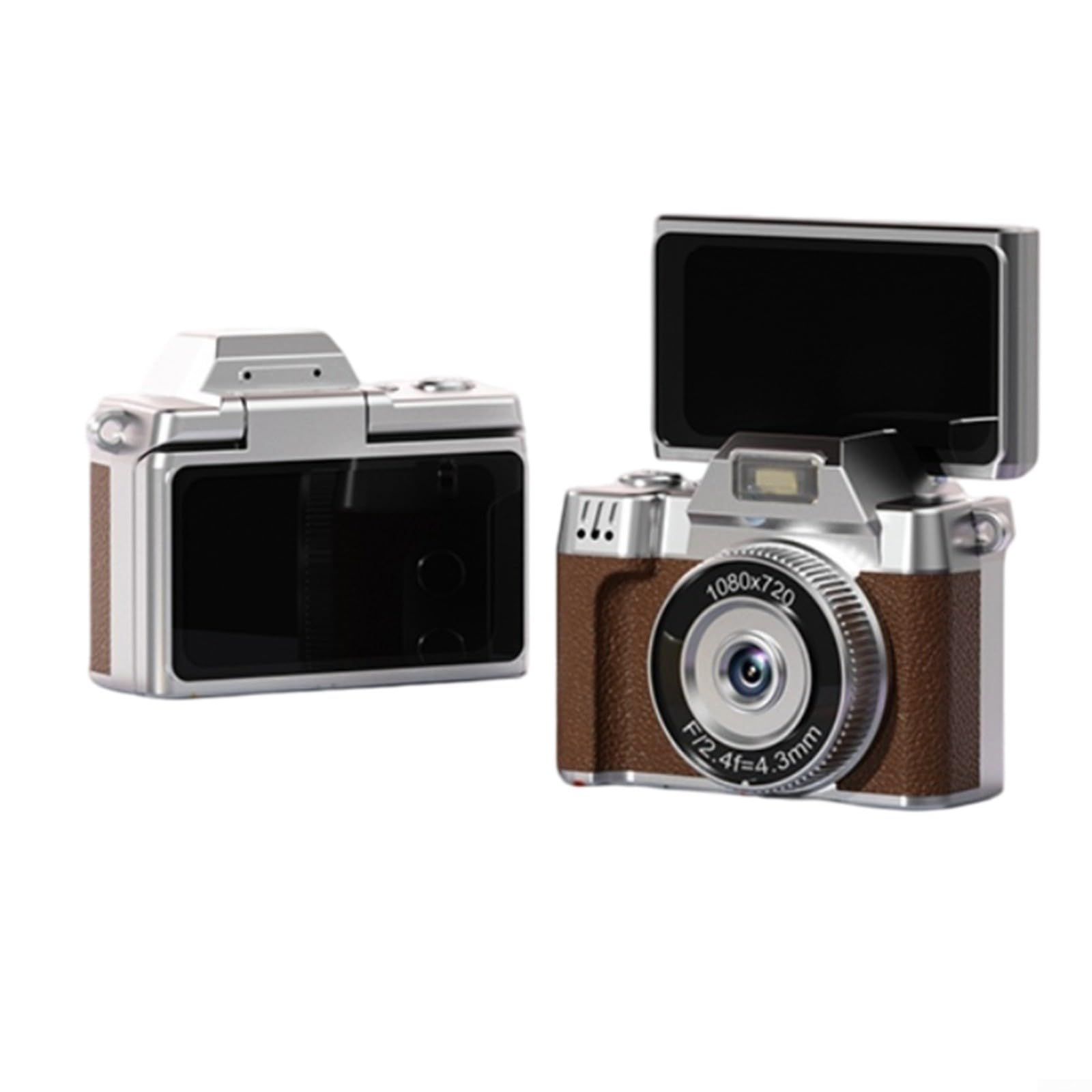 Risveglio for mini Digital Camera 4.5x3.5x2.8cm, Flip Screen CCD Camera for Students Kids Vlogging School Gifts(Brown)